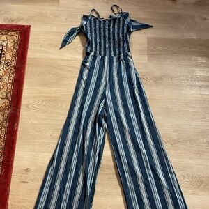 No Boundaries Navy Striped Jumpsuit